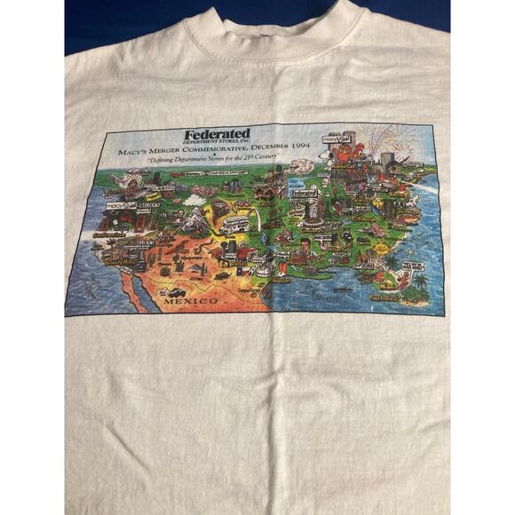 VTG Rare Macys Federated Department Store T-Shirt L  Map Of Stores *Small Rip* - Picture 7 of 14